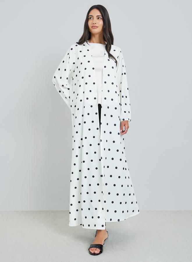 Amirah White Polka Dot Printed A-Line Jalabiya - Image 3