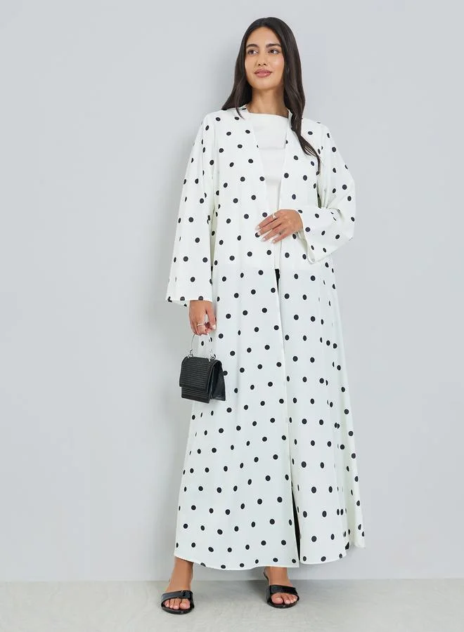 Amirah White Polka Dot Printed A-Line Jalabiya