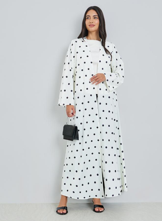 Amirah White Polka Dot Printed A-Line Jalabiya - Image 1