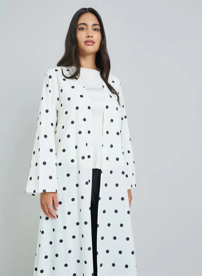 Amirah White Polka Dot Printed A-Line Jalabiya