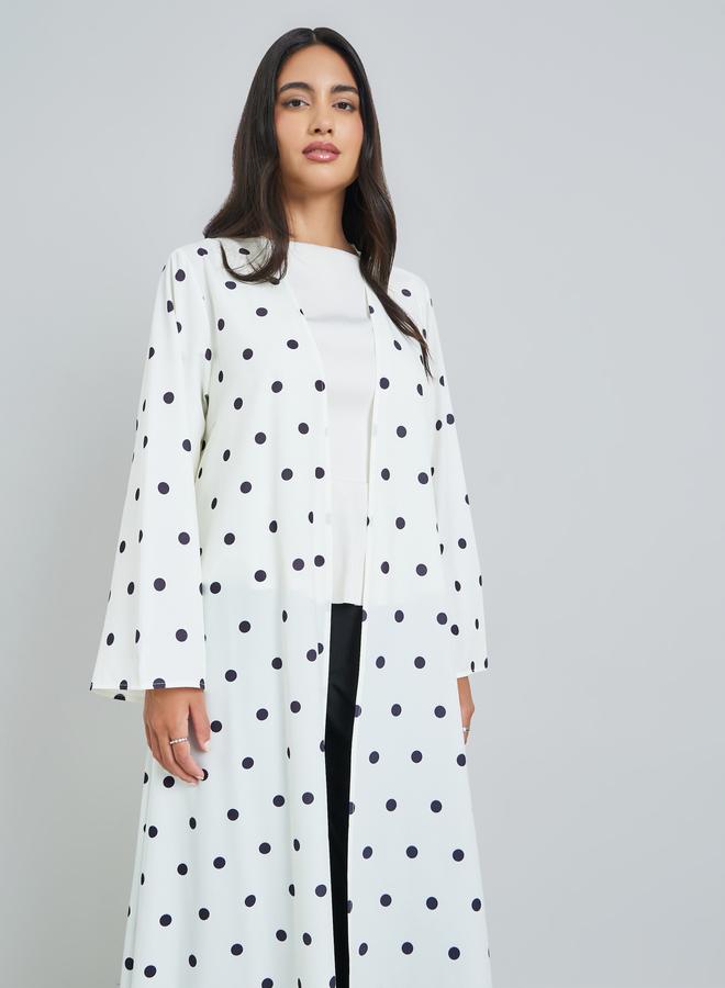 Amirah White Polka Dot Printed A-Line Jalabiya - Image 2