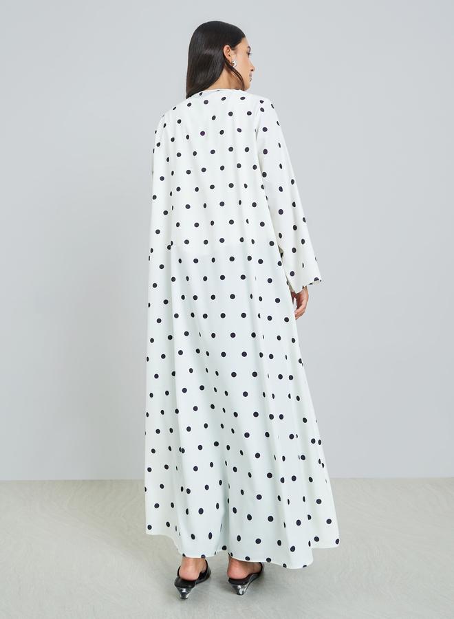 Amirah White Polka Dot Printed A-Line Jalabiya - Image 4
