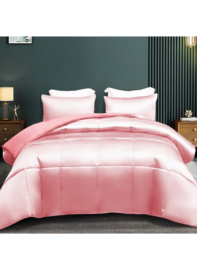 Whale Flotilla Whale Flotilla 3-Piece Reversible King Size Silky Comforter Set/Bedding Set  Luxury Soft Satin Comforter with 2 Satin Pillowcases  Lightweight Duvet Set for All Seasons  Pink  - Image 1