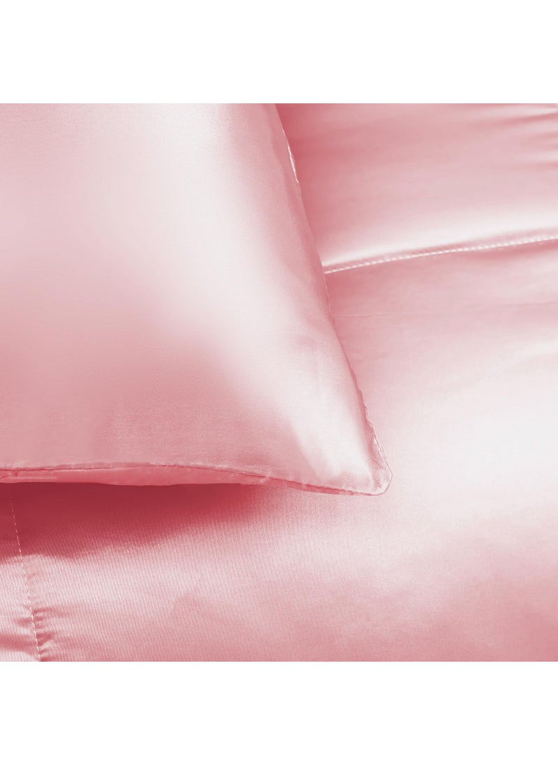 Whale Flotilla Whale Flotilla 3-Piece Reversible King Size Silky Comforter Set/Bedding Set  Luxury Soft Satin Comforter with 2 Satin Pillowcases  Lightweight Duvet Set for All Seasons  Pink  - Image 3