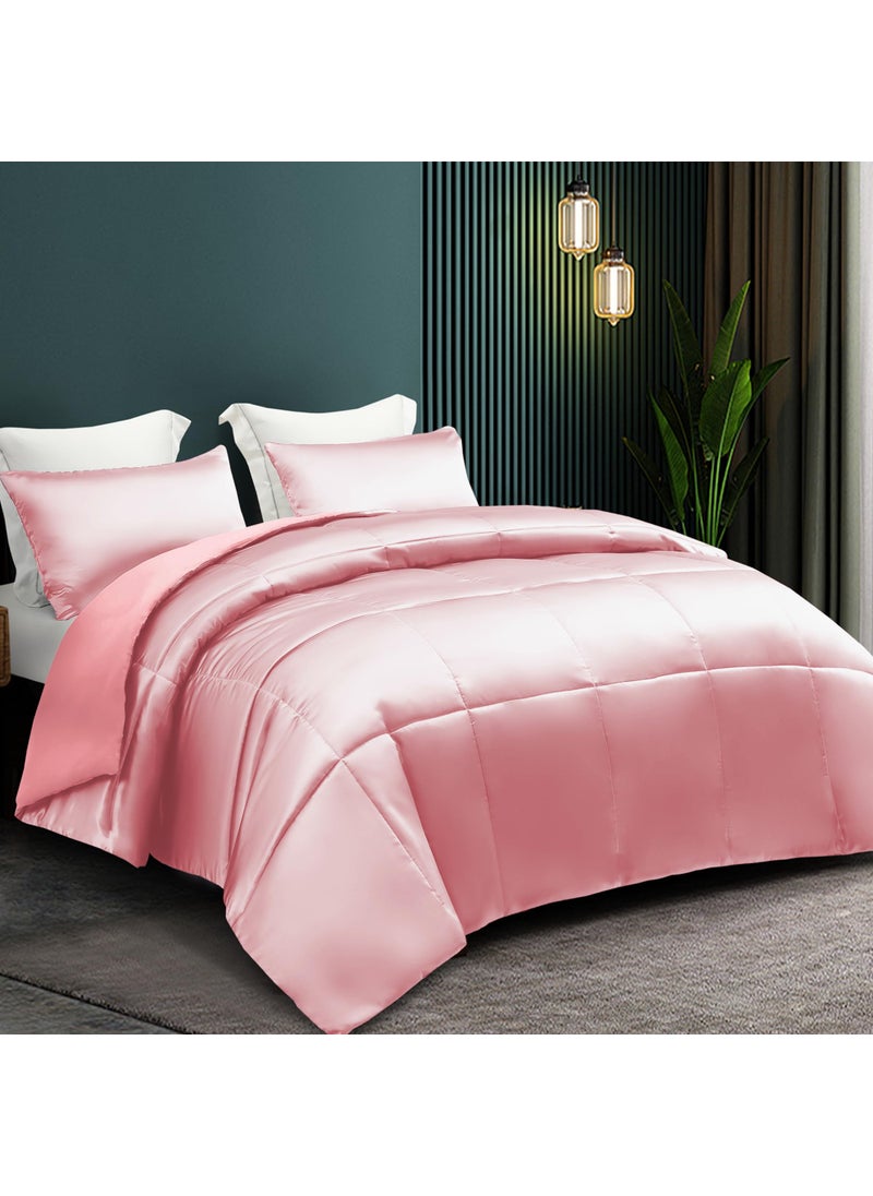 Whale Flotilla Whale Flotilla 3-Piece Reversible King Size Silky Comforter Set/Bedding Set  Luxury Soft Satin Comforter with 2 Satin Pillowcases  Lightweight Duvet Set for All Seasons  Pink  - Image 2