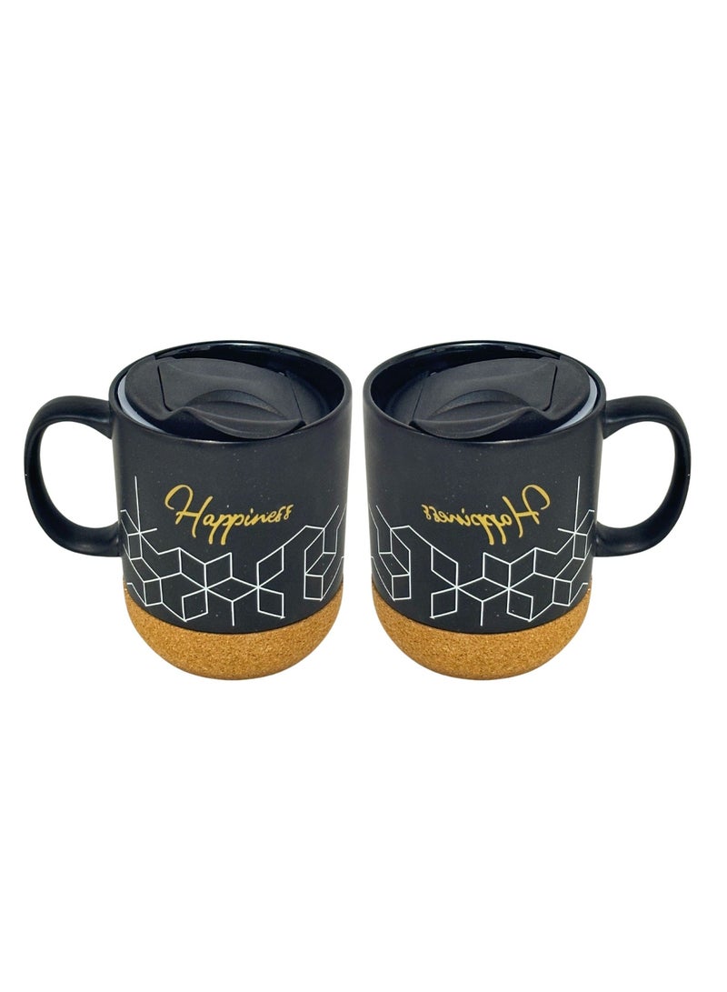 Luxury Black Mug with Rubber Base with Lid and Multiple Designs 2 Pcs Set - Image 2