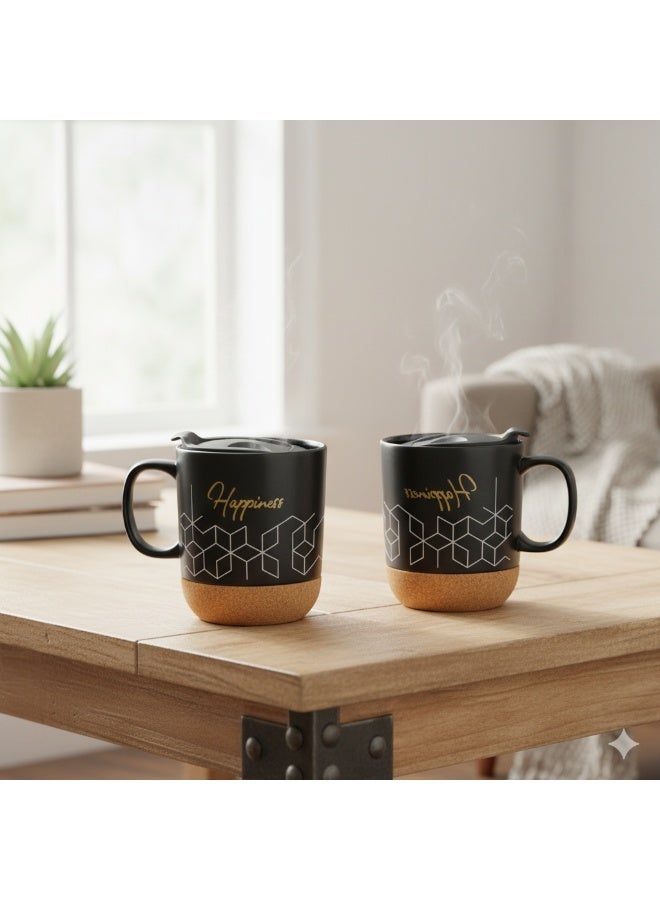 Luxury Black Mug with Rubber Base with Lid and Multiple Designs 2 Pcs Set - Image 3