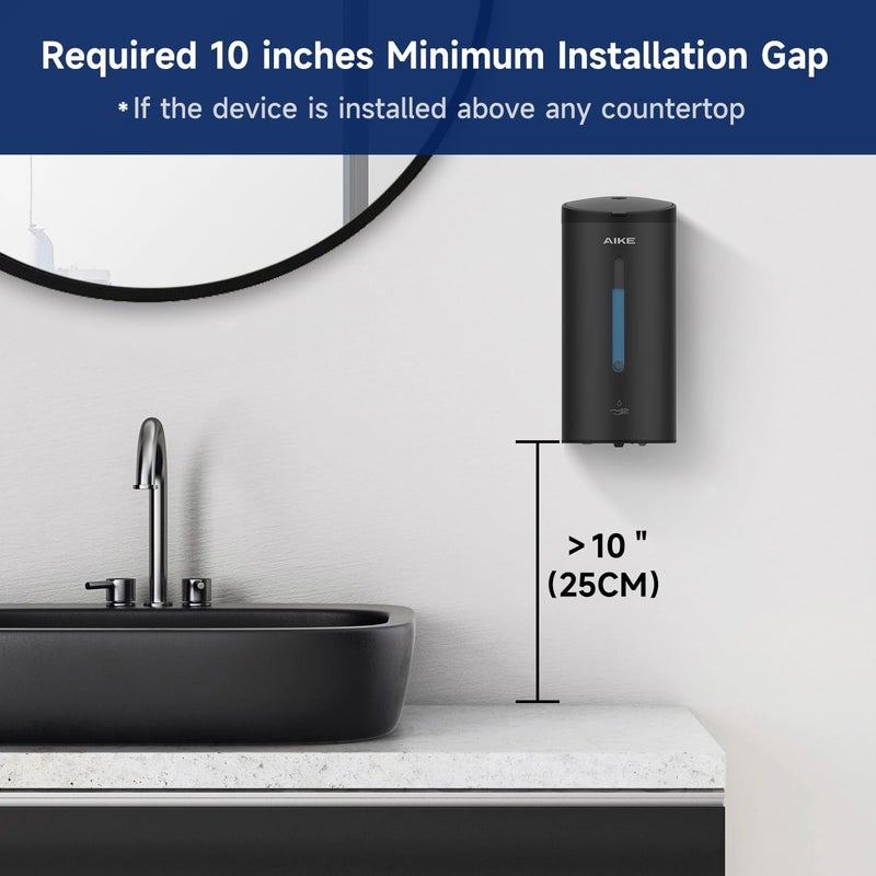 AIKE Wall-Mount Automatic Liquid Soap Dispenser 27oz Large Capacity Matte Black Anti-Spots Coating Model AK1205 - Image 4
