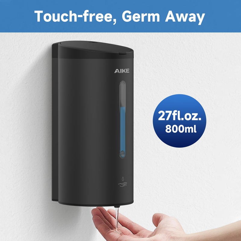 AIKE Wall-Mount Automatic Liquid Soap Dispenser 27oz Large Capacity Matte Black Anti-Spots Coating Model AK1205 - Image 2