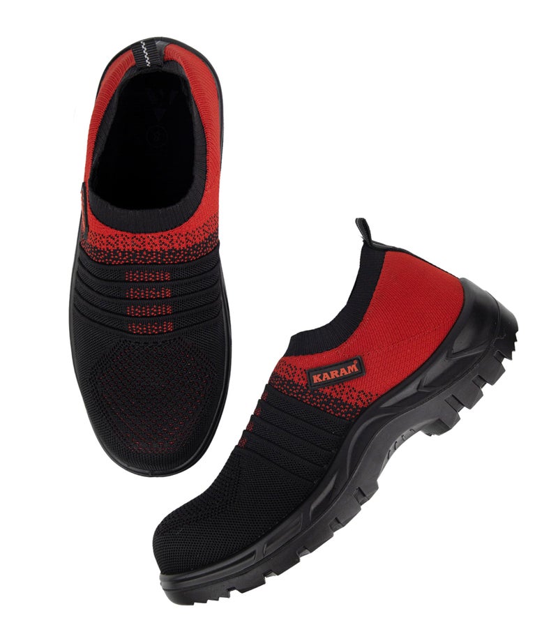 KARAM Flytex FS202 Safety Shoes for Men | Sporty Design, Lightweight with Single Density | Antistatic, Antislip, Oil & Heat Resistant with Fiber Toe | Red & Black | Size-08 - Image 3
