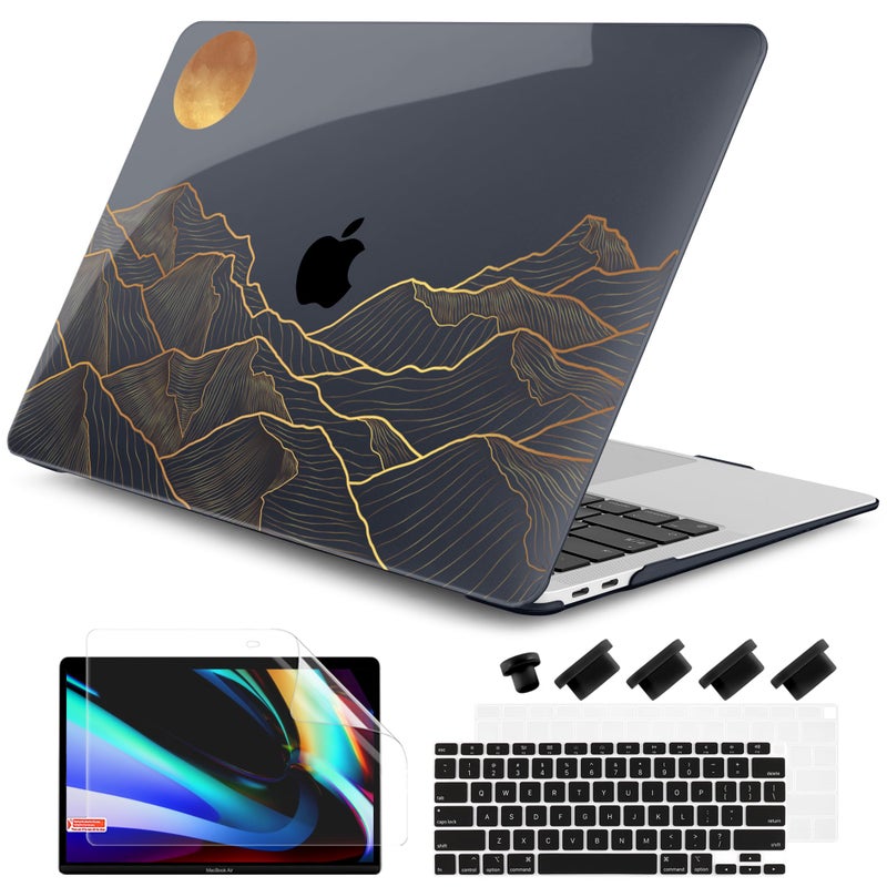 DONGKE Compatible with MacBook Air 13 inch Case 2021 2020 2019 2018 Release A2337 M1 A2179 A1932 with Retina Display Touch ID, Plastic Hard Shell & Keyboard Cover - Abstract Mountain - Image 1