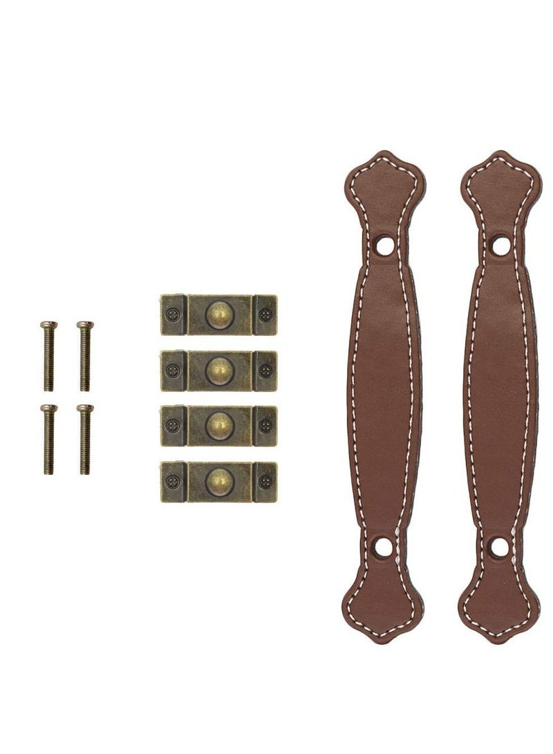 NIBEMINENT 6 Piece Surface Leather Furniture Handle, 6.3" (16 cm) Vintage Style Strong Handle Pull for Drawer Cabinet PU Luggage (Brown)  - Image 5