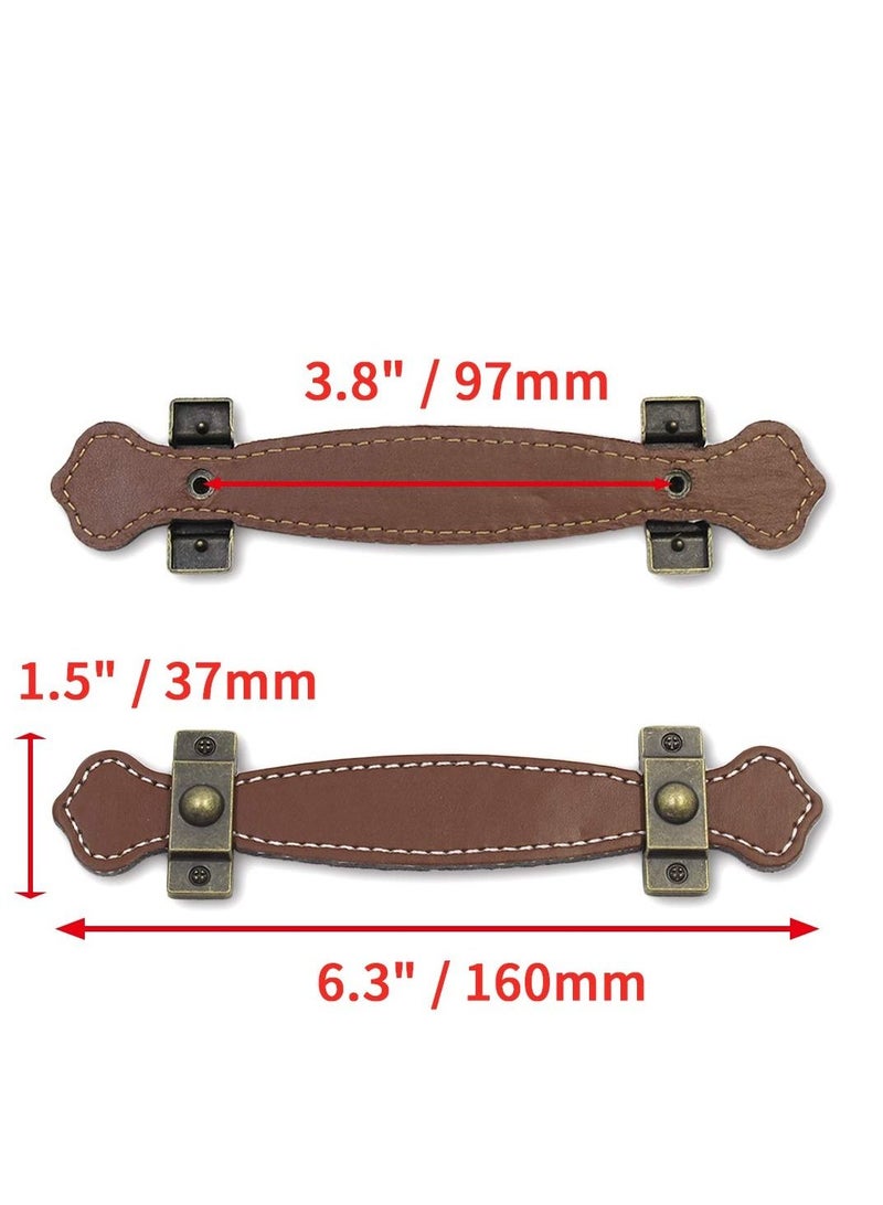 NIBEMINENT 6 Piece Surface Leather Furniture Handle, 6.3" (16 cm) Vintage Style Strong Handle Pull for Drawer Cabinet PU Luggage (Brown)  - Image 3