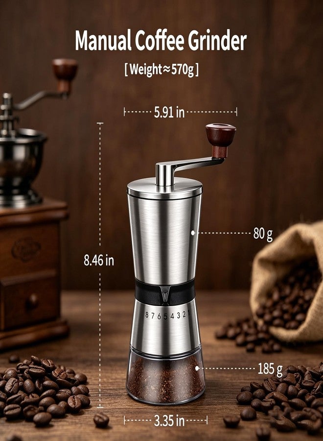 BOMANSI BOMS Manual Coffee Grinder - 8 Adjustable Coarseness Settings, Hand Crank Coffee Mill, Large Capacity, Portable Hand Coffee Grinder for Moka pot, French Press, Drip, Espresso, Gift - Image 4