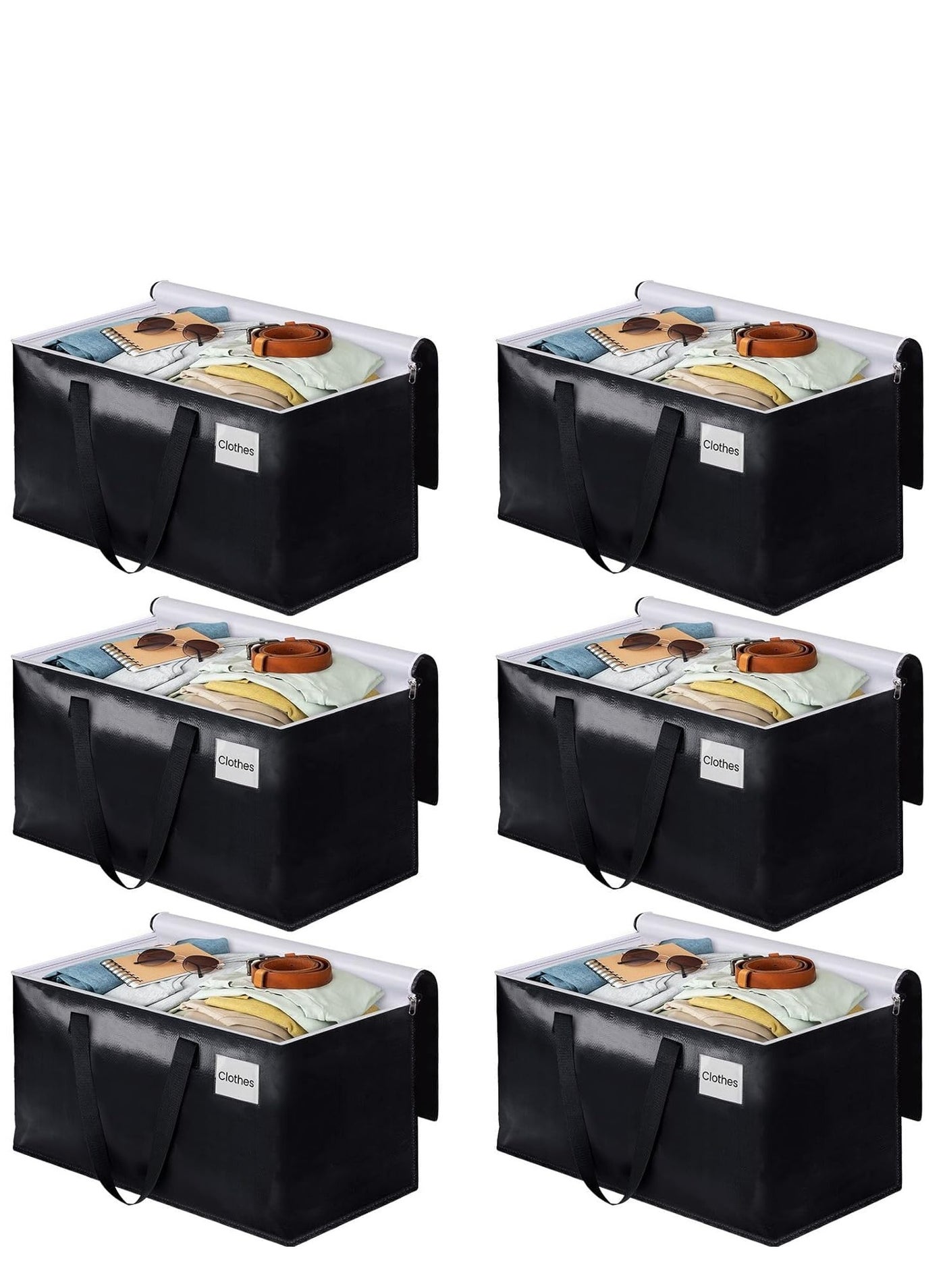 6pcs Waterproof Large Moving Storage Bags, 93L Moisture proof Clothes Shoes Storage Bags, Foldable Travel Luggage Bags Totes, Closet Organizer Storage Backet, Equipped with Zippers & Handles & Label Bag