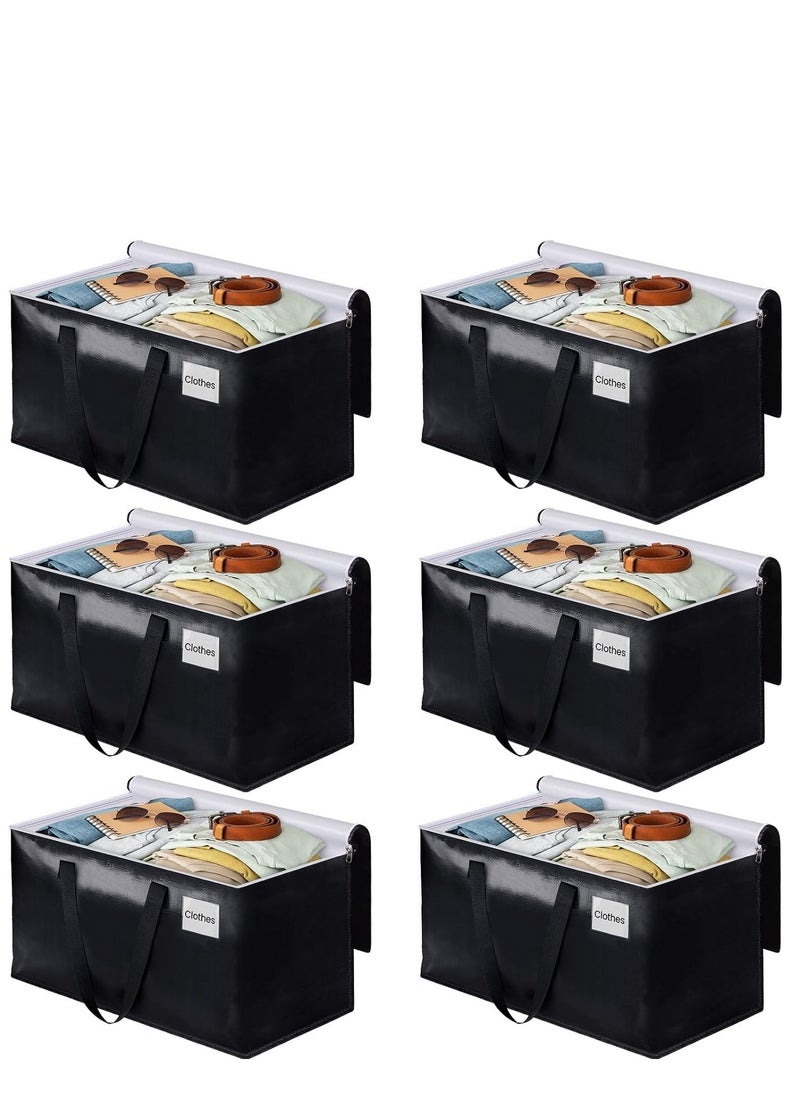 XICEN 6pcs Waterproof Large Moving Storage Bags, 93L Moisture proof Clothes Shoes Storage Bags, Foldable Travel Luggage Bags Totes, Closet Organizer Storage Backet, Equipped with Zippers & Handles & Label Bag  - Image 1