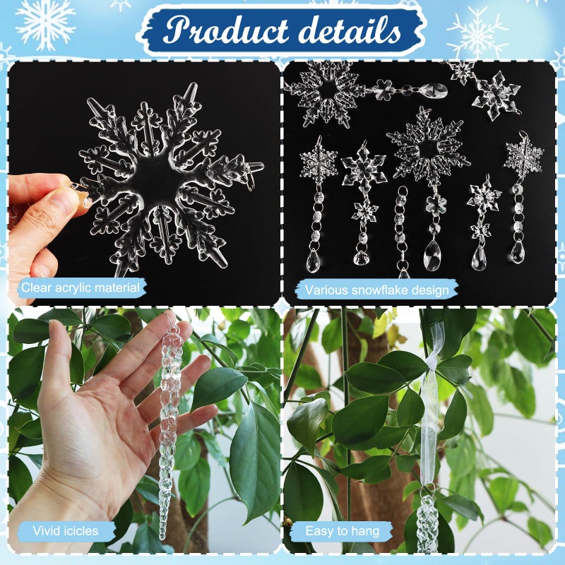 MagicSky 20 Pack Crystal Christmas Ornaments for Tree Decorations  Magicsky Acrylic Snowflake & Icicle & Drop Pendants for Winter Wonderland Santa  Hanging Ornament for Xmas New Year Party DIY D?cor Supplies - Image 4