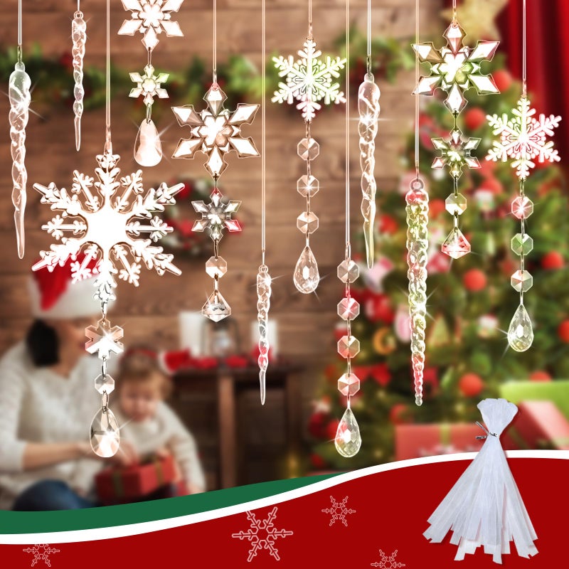 MagicSky 20 Pack Crystal Christmas Ornaments for Tree Decorations  Magicsky Acrylic Snowflake & Icicle & Drop Pendants for Winter Wonderland Santa  Hanging Ornament for Xmas New Year Party DIY D?cor Supplies - Image 3