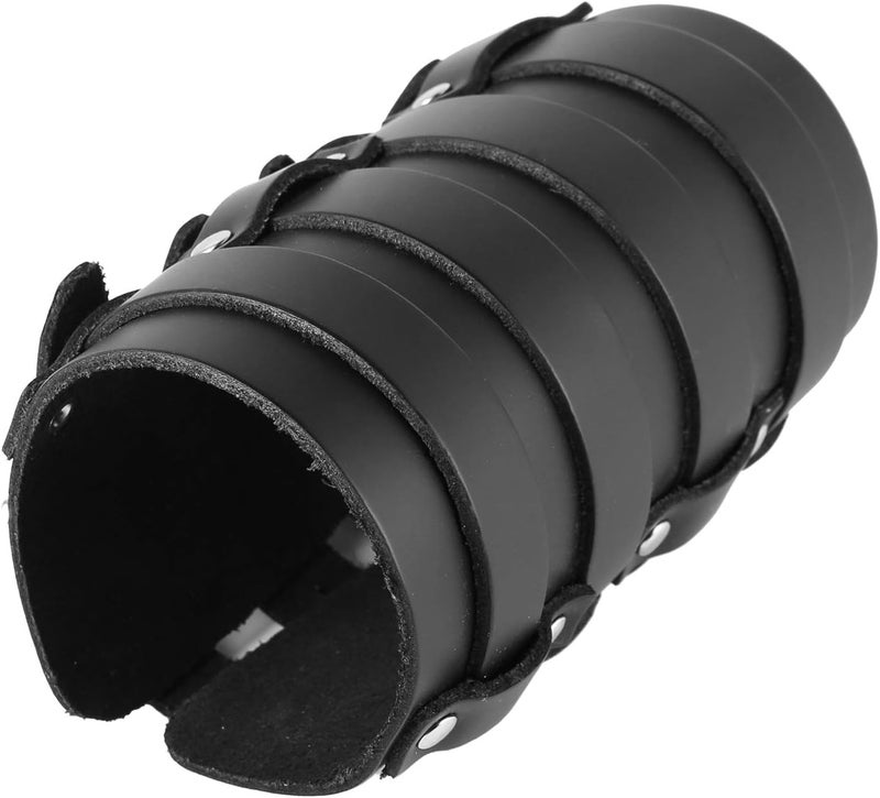 HZMAN Mens Leather Wide Triple Strap Cuff Wrap Gauntlet Wristband Buckle Fastening Arm Armor Cuff 4 Rows - Image 2