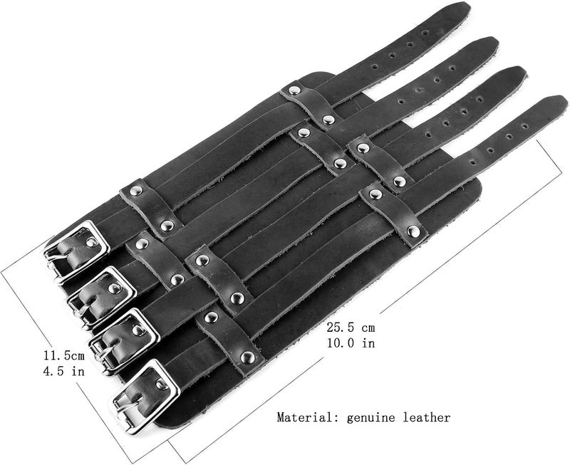 HZMAN Mens Leather Wide Triple Strap Cuff Wrap Gauntlet Wristband Buckle Fastening Arm Armor Cuff 4 Rows - Image 4