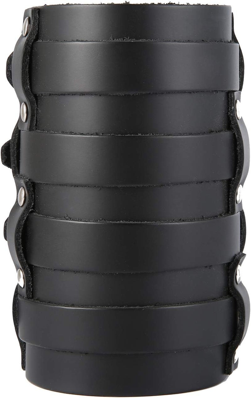 HZMAN Mens Leather Wide Triple Strap Cuff Wrap Gauntlet Wristband Buckle Fastening Arm Armor Cuff 4 Rows - Image 1