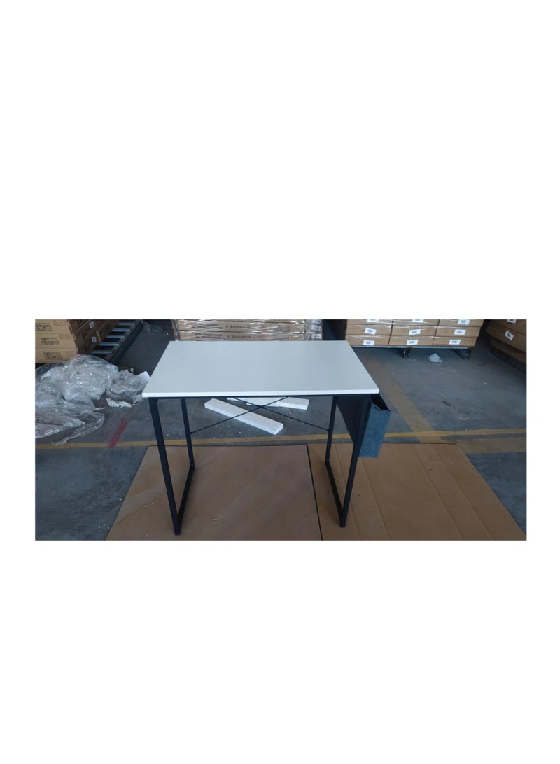 CityRiya-Long Modern Computer Desk Sturdy Office Desk Simple Writing Desk Study Table with Storage Bag and Hook for Home Office Bedroom Living Room PC Laptop Notebook Table (120 * 60cm, White) - Image 3