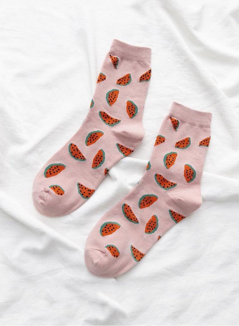 1 Pair Cute Fruit Watermelon Crew Socks Casual Comfortable Cotton Ankle Socks for Women Girl  - Image 1