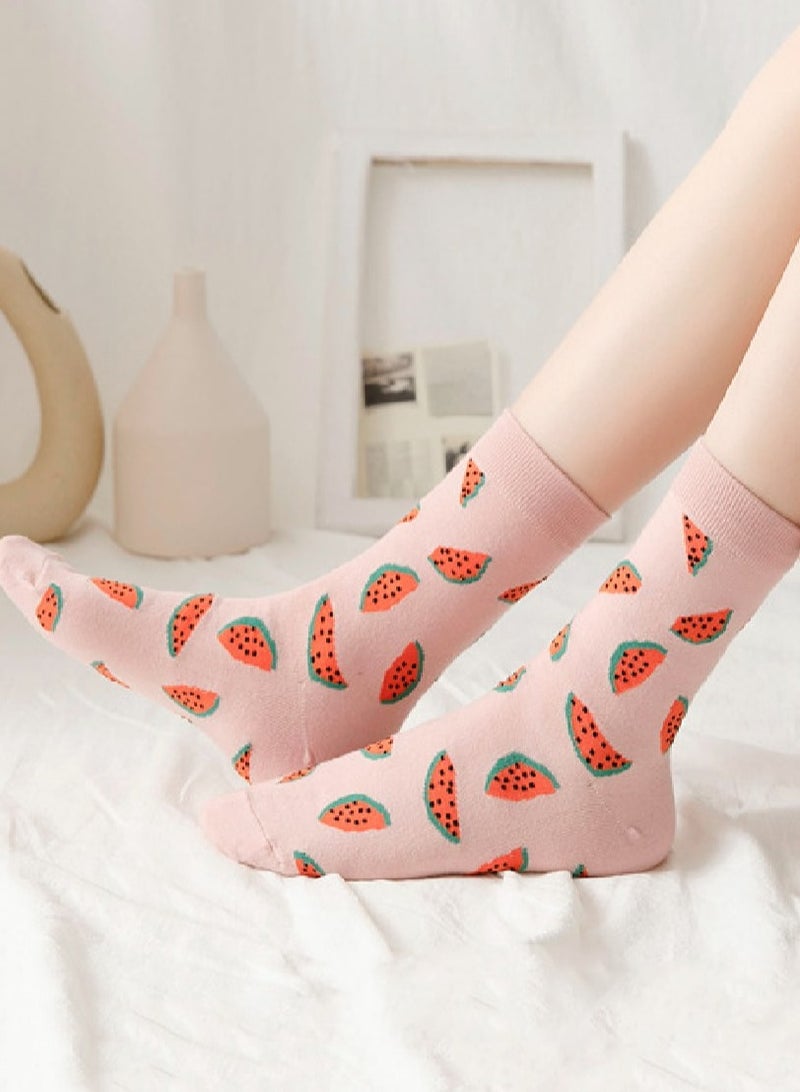 1 Pair Cute Fruit Watermelon Crew Socks Casual Comfortable Cotton Ankle Socks for Women Girl  - Image 3