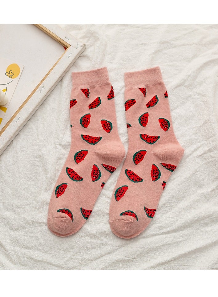 1 Pair Cute Fruit Watermelon Crew Socks Casual Comfortable Cotton Ankle Socks for Women Girl  - Image 2