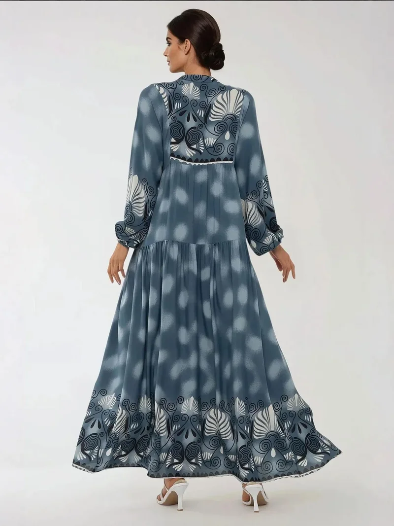 زوبعة فستان ماكسي طويل الأكمام من الفيسكوز مطبوع