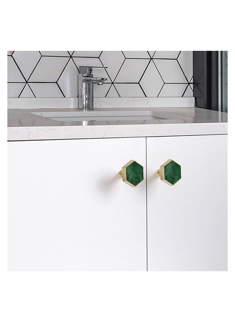 KASTWAVE Green Gems Cabinet Dresser Drawer Knobs, Modern Furniture Brushed Brass Hexagon Drawer Knobs, Dresser Knobs with Screws for Kitchen, Bathroom, Bedroom, 4Pcs  - Image 5