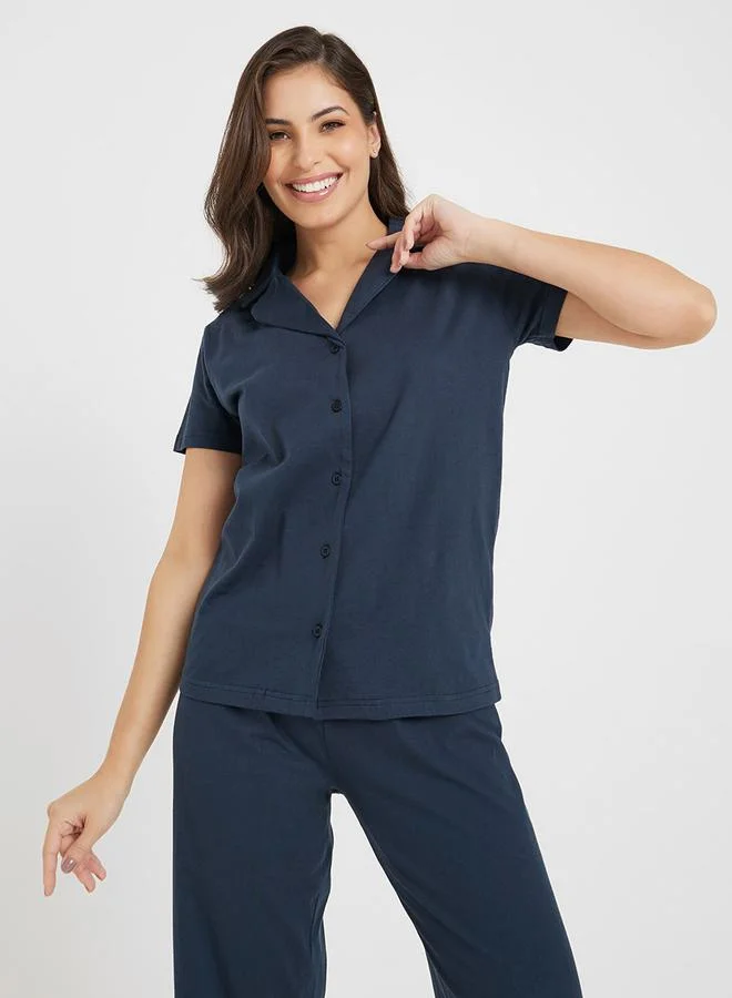 Styli Cotton Jersey Short Sleeve Shirt and Pyjama Set