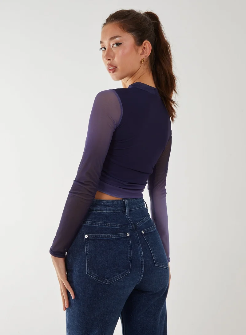 Pink Vanilla Long Sleeve Ombre Mesh Top