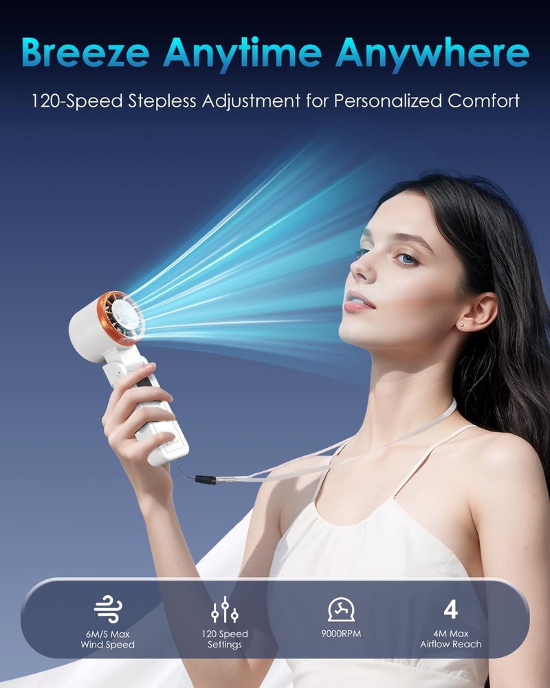 Marchpower Mini Portable Turbo Fan with Cold Compress USB Rechargeable Handheld Fan Powerful 120 Speeds Foldable Pocket Fan for Office Home Outdoor Travel - White - Image 4