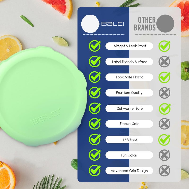 BALCI Premium Mason Jar Lids (8 Pack) - Heavy Duty, BPA Free Reusable Plastic Mason Jar Lids - Dry Canning Lid that fits Ball, Kerr & More - 4 Wide Mouth & 4 Regular Mouth Leak Proof Lids. â€¦ - Image 3