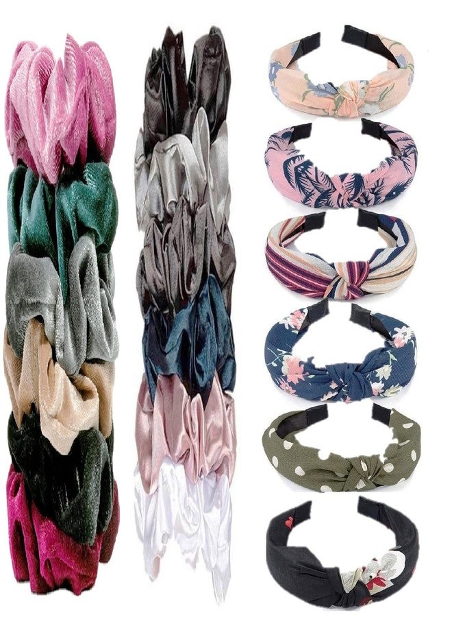 DIAN Multicolor Pack of 18 Hair Scrunchies & Hair bands, Hair Ponytail Holder, Hair Tie, Hair Bow, Rubber Band in Satin, Velvet, & Printed for Girl, Teens and Women - Image 1