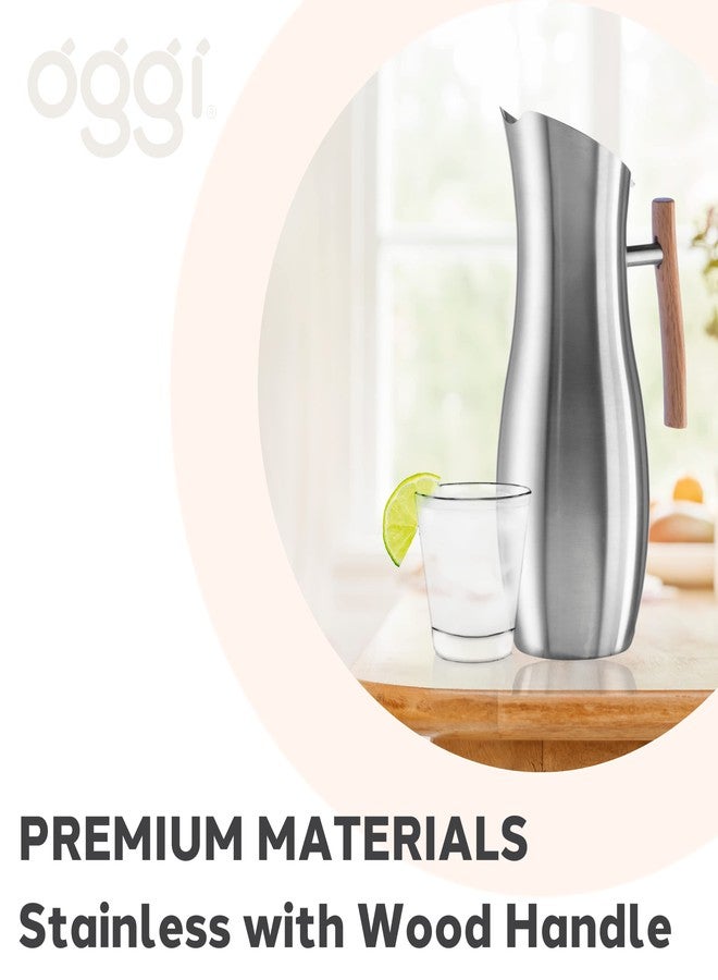 OGGI Slimline Stainless Steel Pitcher- Stainless Steel Water w/Ice Guard, Water Carafe, Great Metal Container for Entertaining, Ideal 68oz / 2 Lt Drink Pitcher - Image 5