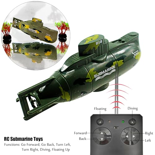 Tipmant Mini RC Submarine Remote Control Boat Ship Military Model Electronic Water Toy Diving for Fish Tank Water Tub Kids Birthday Gift Green - Image 5