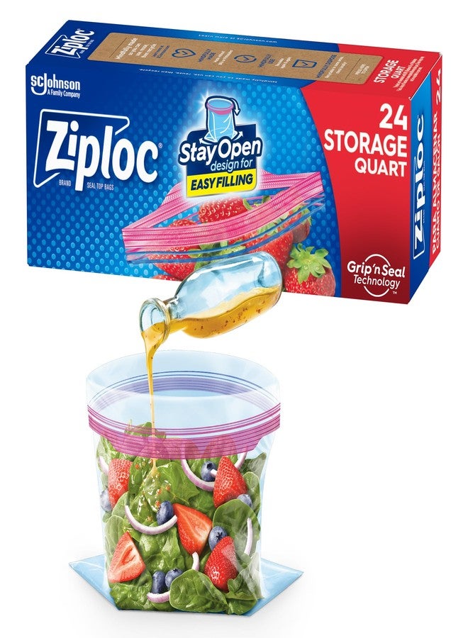 Ziploc Quart Food Storage Bags, Grip 'n Seal Technology for Easier Grip, Open, and Close, 24 Count - Image 1