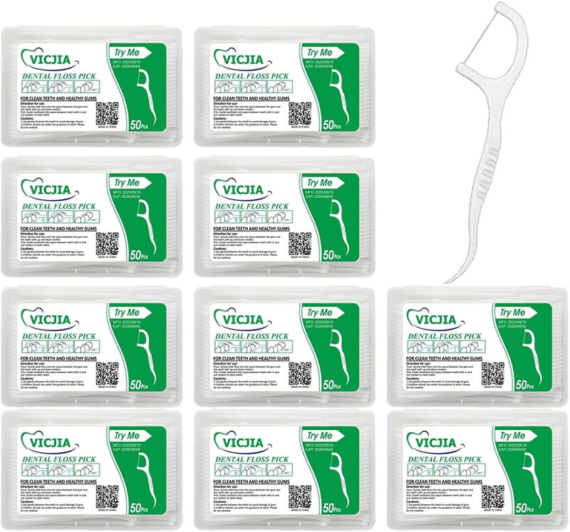 VICJIA Dental Floss Picks Unflavored Floss Picks,500 Count Travel Tooth Picks Flossers,Floss Sticks for teeth,car,portable floss dispenser - Image 1
