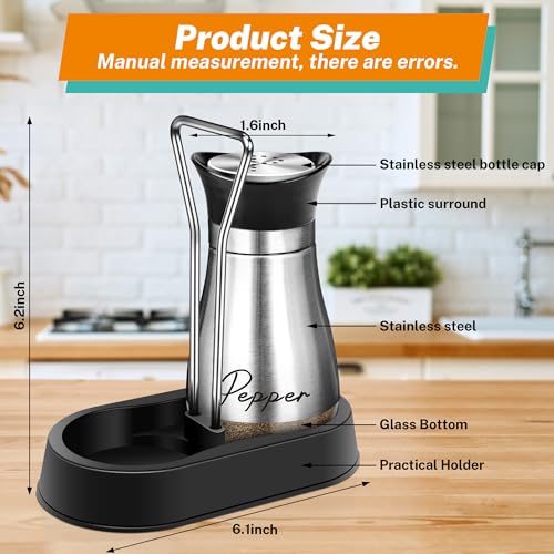 Arrozon Salt and Pepper Shakers Set with Holder4 oz Stainless Steel Salt Shaker with Glass Bottom Kitchen Gadgets for Counter Modern Decor TableRVCampBBQ Refillable Design Silver - Image 3