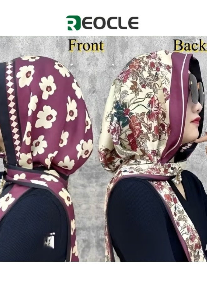 REOCLE Women's Turbans with Double Sided Sun Protection Turban Head Wraps Soft One Piece Hijab Long Turban Full Head Scarf Mulberry Silk Sunscreen Visor