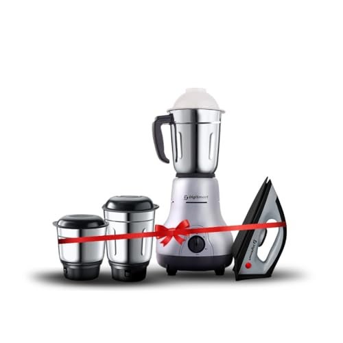 DigiSmart Kitchen Mate 750W Mixer Grinder with 3 Stainless Steel Jars & 1150W Dry Iron Combo,Wet & Dry Grinding, Teflon Soleplate Iron, 2 Years Warranty, Grey Black - Image 1