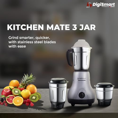 DigiSmart Kitchen Mate 750W Mixer Grinder with 3 Stainless Steel Jars & 1150W Dry Iron Combo,Wet & Dry Grinding, Teflon Soleplate Iron, 2 Years Warranty, Grey Black - Image 3