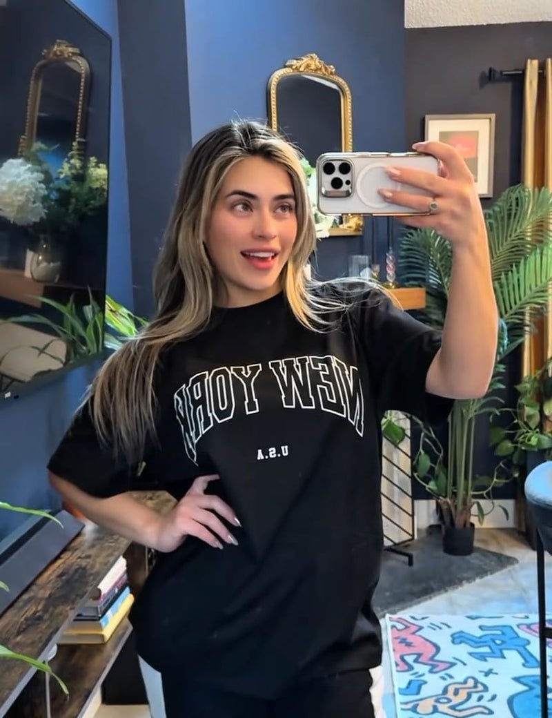 rosemia Oversized Tshirts for Women Summer Short Sleeve Round Neck Graphic Tee Shirt, Black New York, 3XL - Image 2