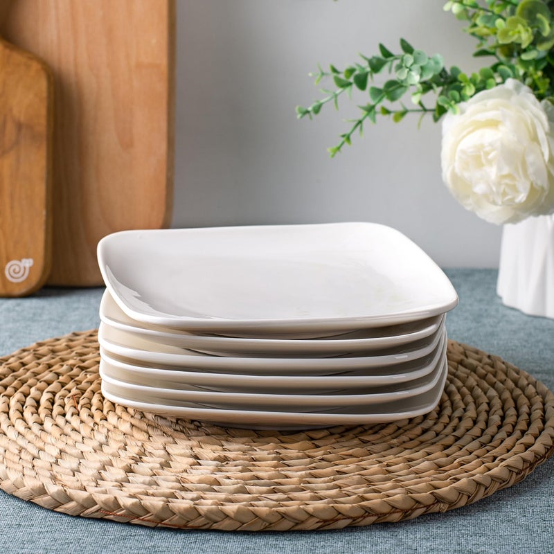 AKDC Delling Dessert Plates - 6.5In Ceramic Small Appetizer/Salad Plate -Square Serving Plates - White Kitchen Dinnerware Dishes Set For Snacks, Appetizer, Side Dishes- Serving Platter Set,Set Of 6 - Image 4