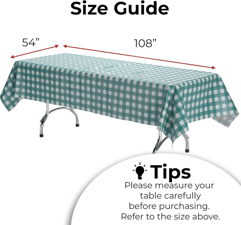 Exquisite Picnic Table Cover - 12 Pack Premium Rectangle Plastic Tablecloth - Teal & White Checkered BBQ Table Cover - Gingham Checkerboard Disposable Plastic Tablecloth 54" x 108" Rectangle - Image 2