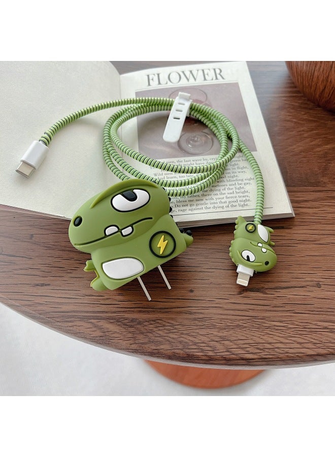 2024 Four-piece Charger Protective Cover For Apple 15 Fast Charging Protective Cover 18W/20W Charger-Specifications:140. Full Body Tyrannosaurus (set Of Four) Big And Small Heads + 1.4m Wire Rope + Tie - Image 1