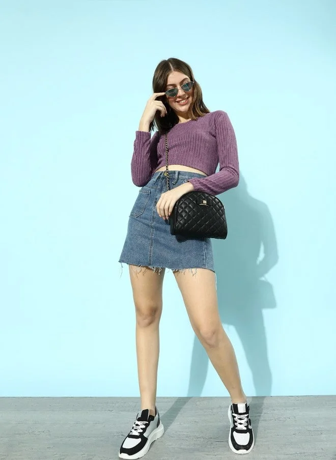 STREET 9 بلوزة أنيقة قصيرة باللون اللافندر للنساء