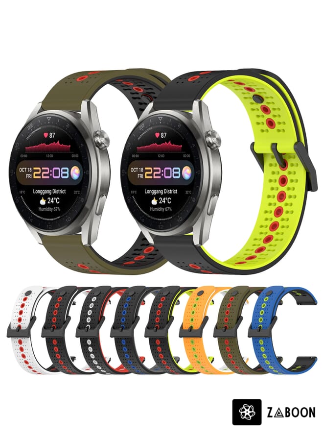 Zaboon Watch Band For Huawei Watch 3 Pro New 22mm Tricolor Breathable Silicone (Army Green+Red) - Image 3